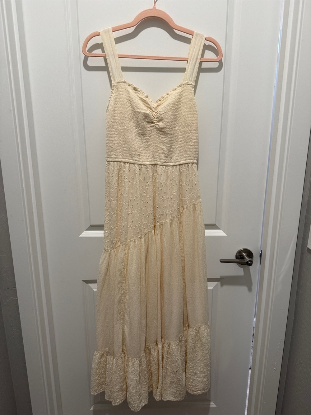 American Eagle Outfitters Cream Smocked Maxi Dress